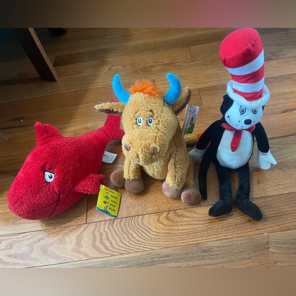 3 Dr. Seuss plush (Cat in the Hat, Cow, Red Fish)